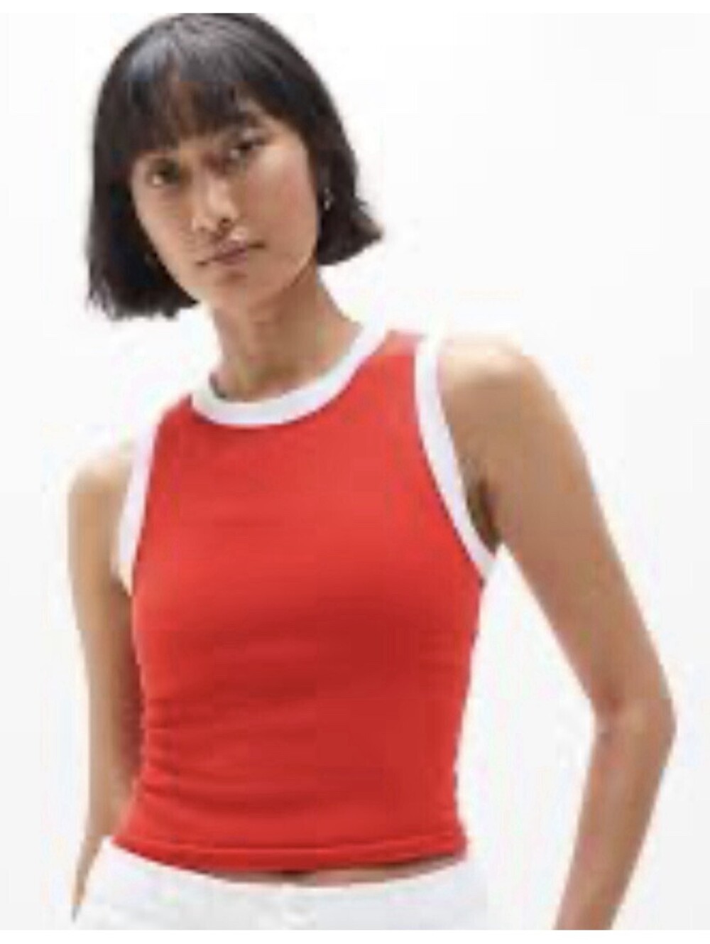 New! Athleta XS Renew Seamless Muscle Tank Top Red White Trim Ribbed Shirt NWT